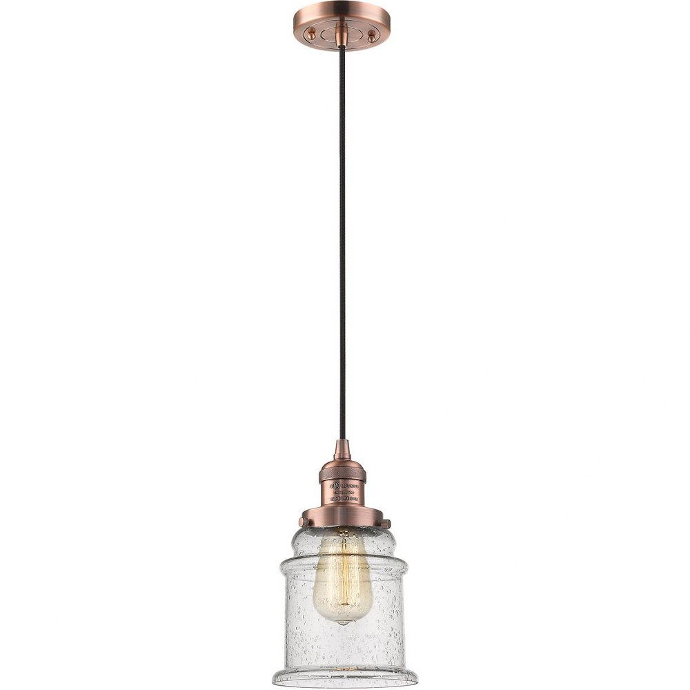 Innovations Lighting-201C-AC-G184-Canton-Three Light Cord Mini Pendant-6 Inches Wide by 10 Inches High Antique Copper Finish with Seedy Glass