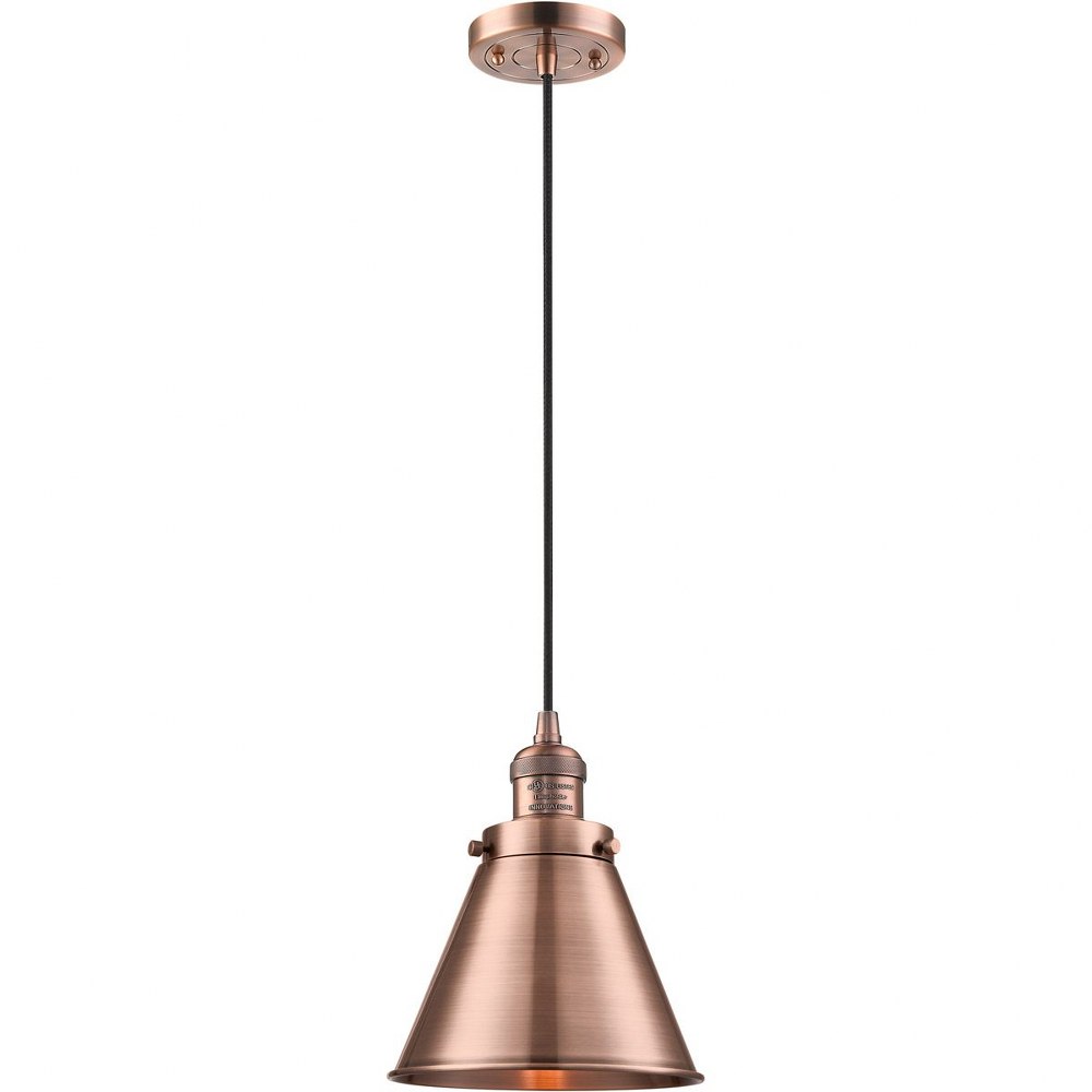 Innovations Lighting-201C-AC-M13-AC-Appalachian-1 Light Mini Pendant in Traditional Style-8 Inches Wide by 10 Inches High Antique Copper Finish with Antique Copper Metal Shade