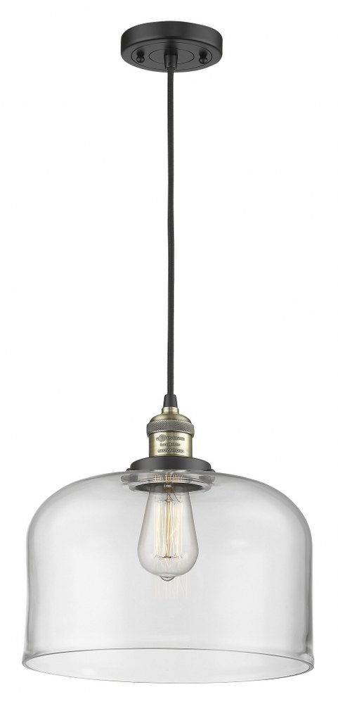Innovations Lighting-201C-BAB-G72-L-LED-X-Large Bell-3.5W 1 LED Mini Pendant in Industrial Style-12 Inches Wide by 8 Inches High Black Antique Brass Finish with Clear Glass