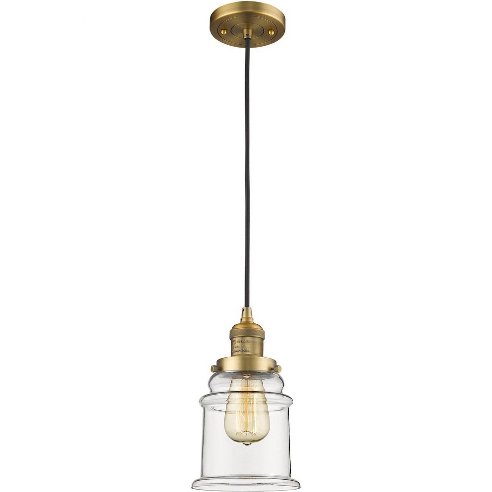 Innovations Lighting-201C-BB-G182-Canton-One Light Cord Mini Pendant-6.5 Inches Wide by 10 Inches High   Brushed Brass Finish with Clear Glass
