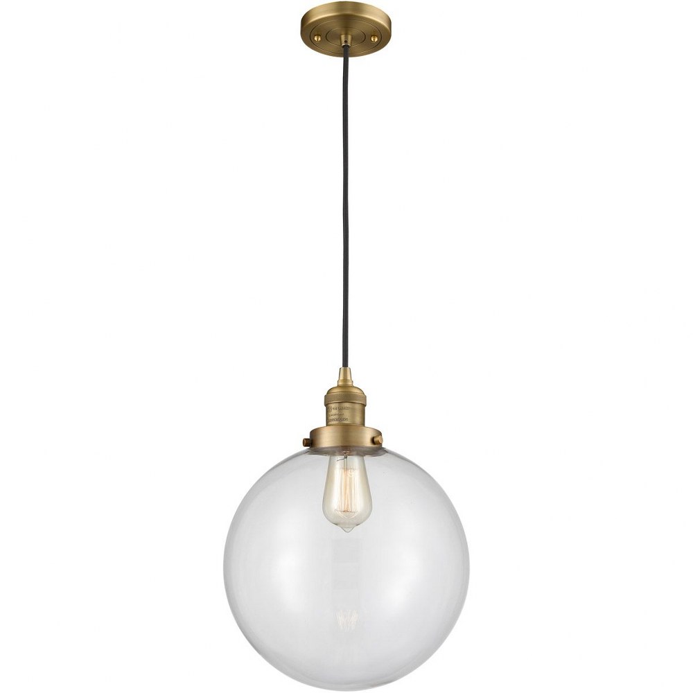 Innovations Lighting-201C-BB-G202-12-XX-Large Beacon-1 Light Mini Pendant in Industrial Style-12 Inches Wide by 15 Inches High Brushed Brass Finish with Clear Glass