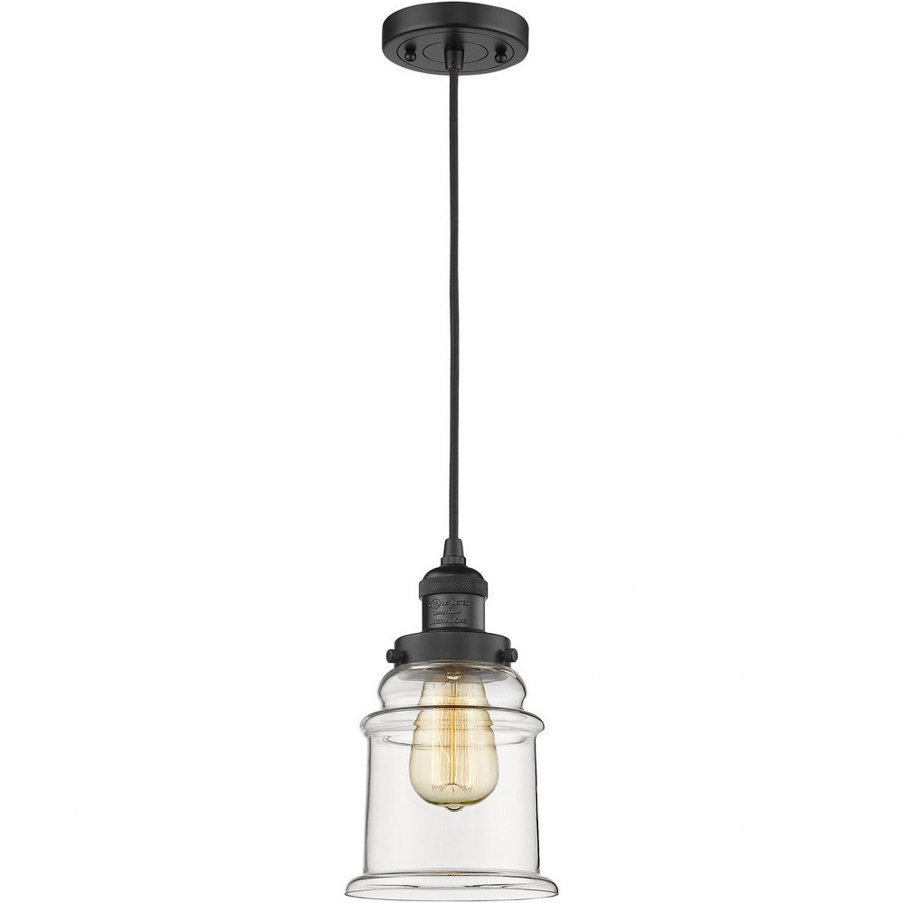 Innovations Lighting-201C-BK-G182-Canton-1 Light Mini Pendant in Industrial Style-6.5 Inches Wide by 10 Inches High Matte Black Finish with Clear Glass