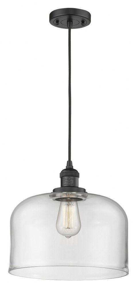 Innovations Lighting-201C-BK-G72-L-X-Large Bell-1 Light Mini Pendant in Industrial Style-12 Inches Wide by 8 Inches High Matte Black Clear Matte Black Finish with Clear Glass