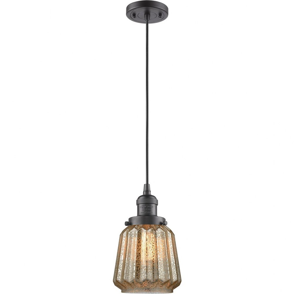 Innovations Lighting-201C-OB-G146-Chatham-One Light Cord Mini Pendant-6 Inches Wide by 11 Inches High   Oiled Rubbed Bronze Finish with Mercury Fluted Glass