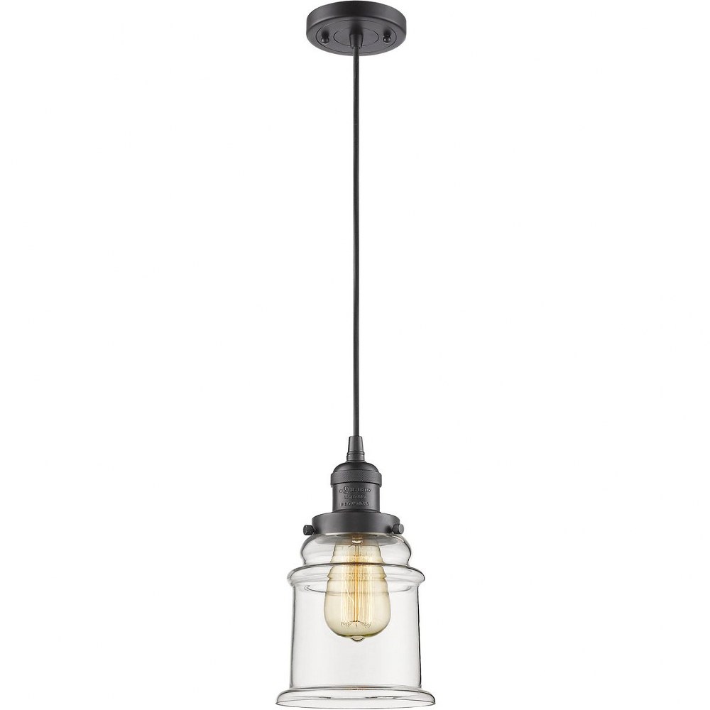 Innovations Lighting-201C-OB-G182-Canton-One Light Cord Mini Pendant-6.5 Inches Wide by 10 Inches High Oil Rubbed Bronze Clear Brushed Brass Finish with Clear Glass