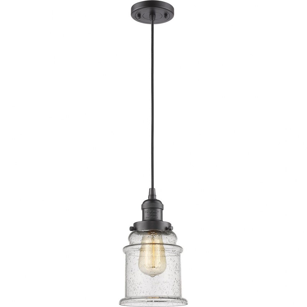Innovations Lighting-201C-OB-G184-Canton-One Light Cord Mini Pendant-6.5 Inches Wide by 10 Inches High   Oiled Rubbed Bronze Finish with Seedy Glass