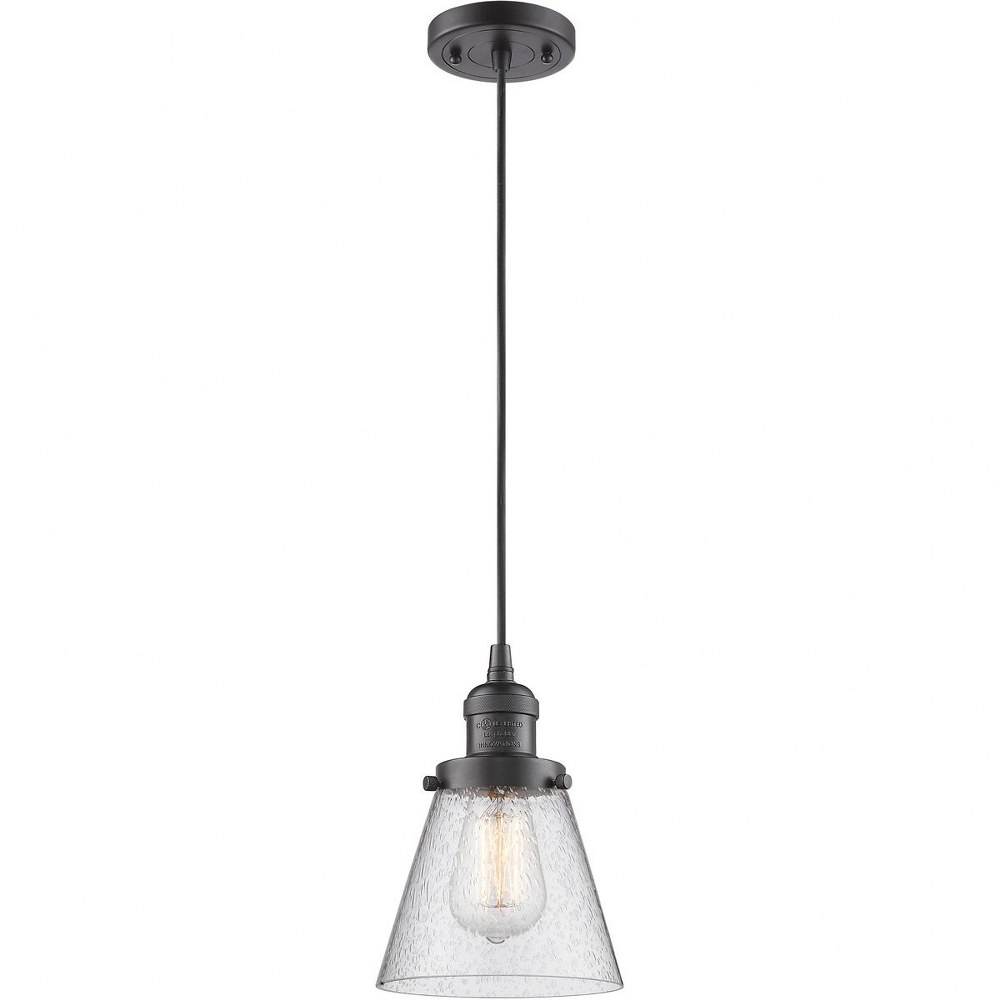 Innovations Lighting-201C-OB-G64-Small Bell-One Light Cord Mini Pendant-8 Inches Wide by 10 Inches High   Oiled Rubbed Bronze Finish with Seedy Glass