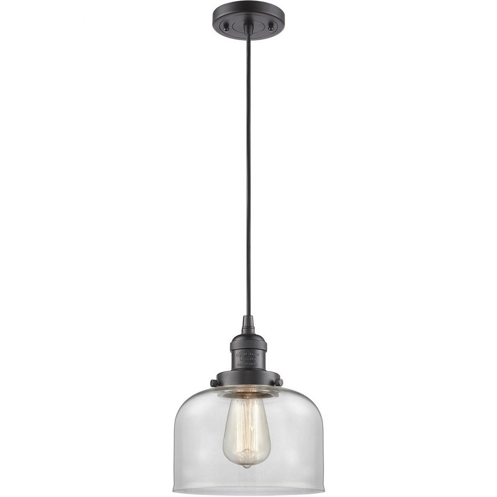 Innovations Lighting-201C-OB-G72-One Light Large Bell Cord Pendant-8 Inches Wide by 10 Inches High   Oiled Rubbed Bronze Finish with Clear Glass