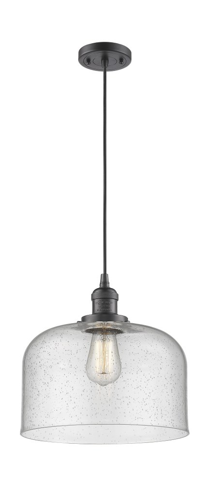 Innovations Lighting-201C-OB-G74-L-X-Large Bell-1 Light Mini Pendant in Industrial Style-12 Inches Wide by 8 Inches High Oil Rubbed Bronze Seedy Matte Black Finish with Clear Glass