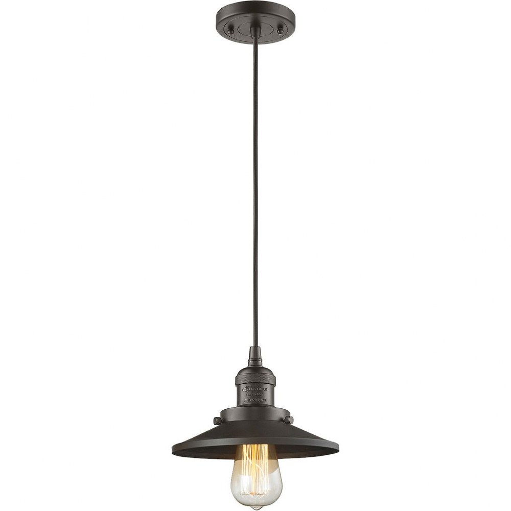 Innovations Lighting-201C-OB-M5-LED-Railroad-3.5W 1 LED Mini Pendant in Traditional Style-8 Inches Wide by 8 Inches High Oil Rubbed Bronze Finish with Oil Rubbed Bronze Metal Shade