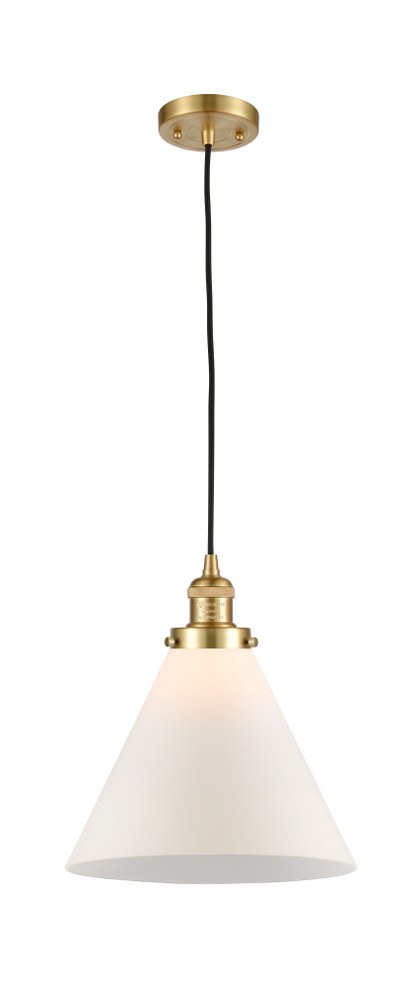 Innovations Lighting-201C-SG-G41-L-X-Large Cone-1 Light Mini Pendant in Industrial Style-12 Inches Wide by 14 Inches High Satin Gold Finish with Matte White Glass