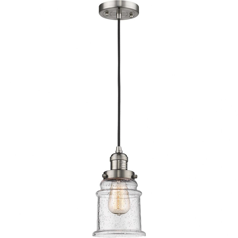 Innovations Lighting-201C-SN-G184-Canton-One Light Cord Mini Pendant-6.5 Inches Wide by 10 Inches High Satin Brushed Nickel Seedy Brushed Brass Finish with Clear Glass