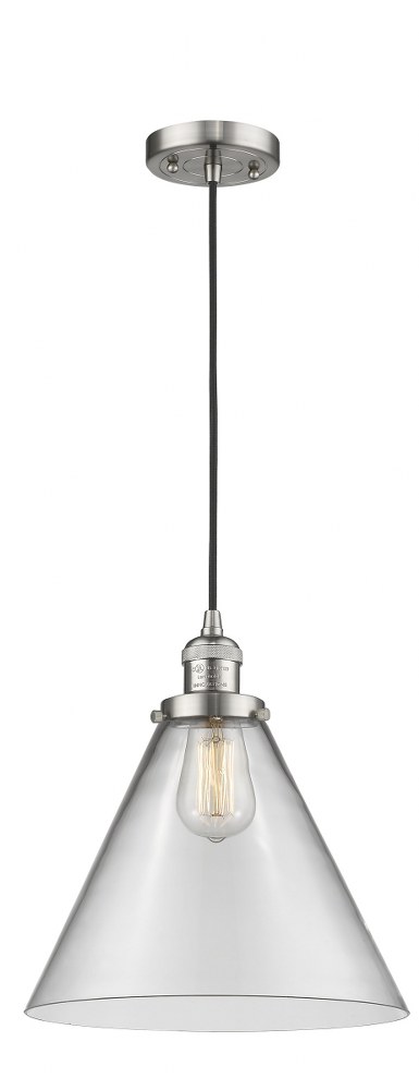 Innovations Lighting-201C-SN-G42-L-X-Large Cone-One Light Cord Mini Pendant-12 Inches Wide by 14 Inches High Clear  Brushed Satin Nickel Finish