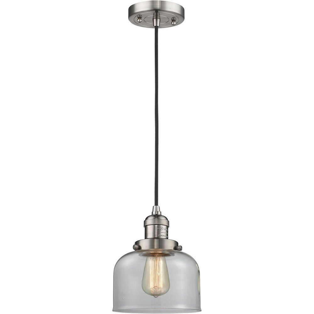 Innovations Lighting-201C-SN-G72-One Light Large Bell Cord Pendant-8 Inches Wide by 10 Inches High   Satin Nickel Finish with Clear Glass
