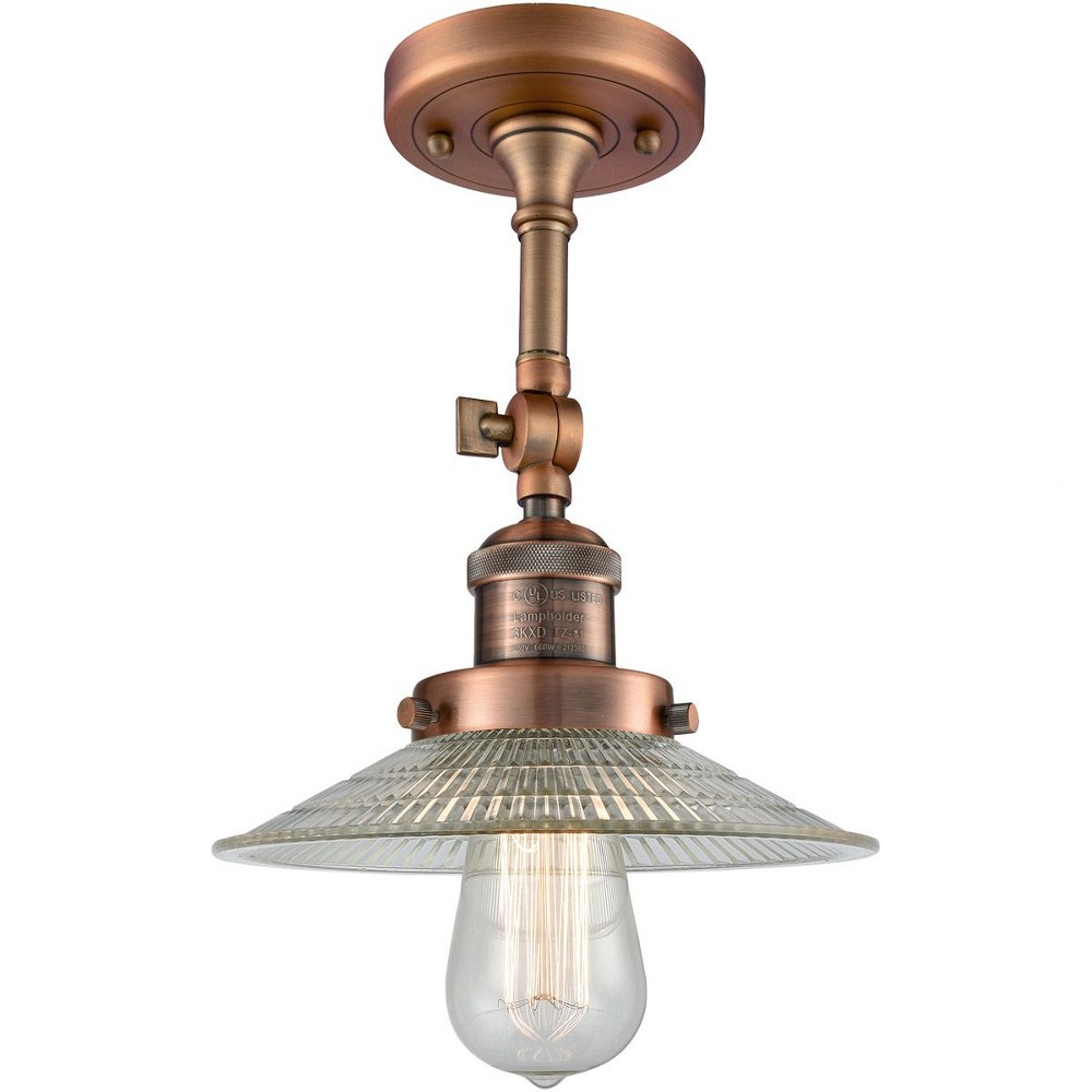 Innovations Lighting-201F-AC-G2-One Light Semi-Flush Mount Antique Copper Finish with Halophane Glass