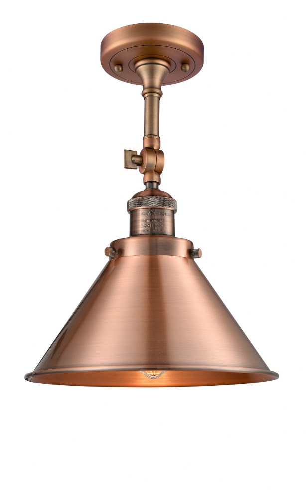Innovations Lighting-201F-AC-M10-AC-LED-Briarcliff-3.5W 1 LED Semi-Flush Mount in Traditional Style-10 Inches Wide by 13 Inches High Antique Copper Finish with Antique Copper Metal Shade