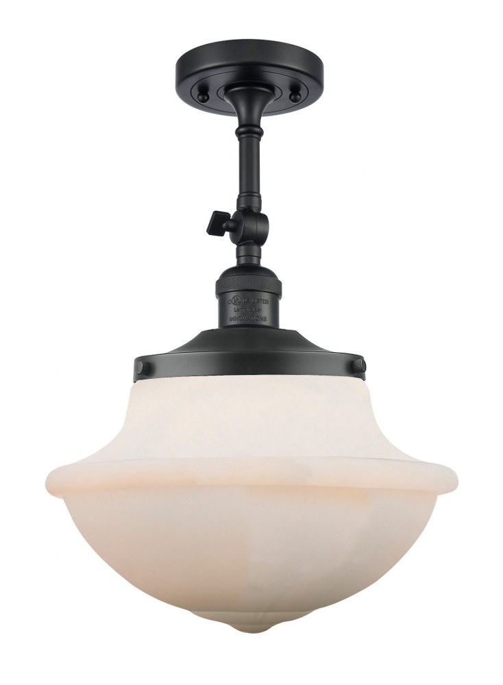 Innovations Lighting-201F-BK-G541-LED-Large Oxford-3.5W 1 LED Semi-Flush Mount in Traditional Style-12 Inches Wide by 15.5 Inches High Matte Black Finish with Matte White Glass
