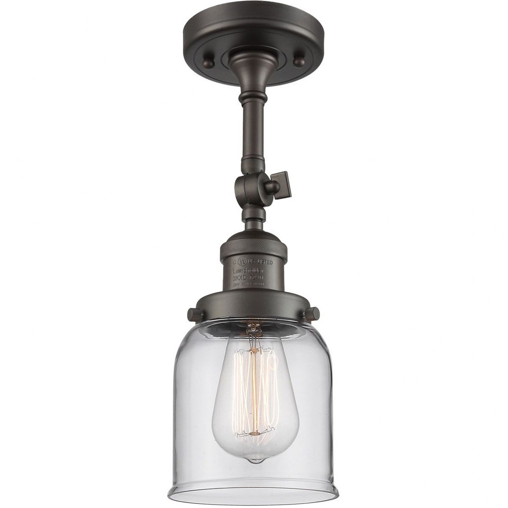 Innovations Lighting-201F-OB-G52-Small Bell-1 Light Semi-Flush Mount in Industrial Style-5 Inches Wide by 16 Inches High   Oiled Rubbed Bronze Finish with Clear Glass