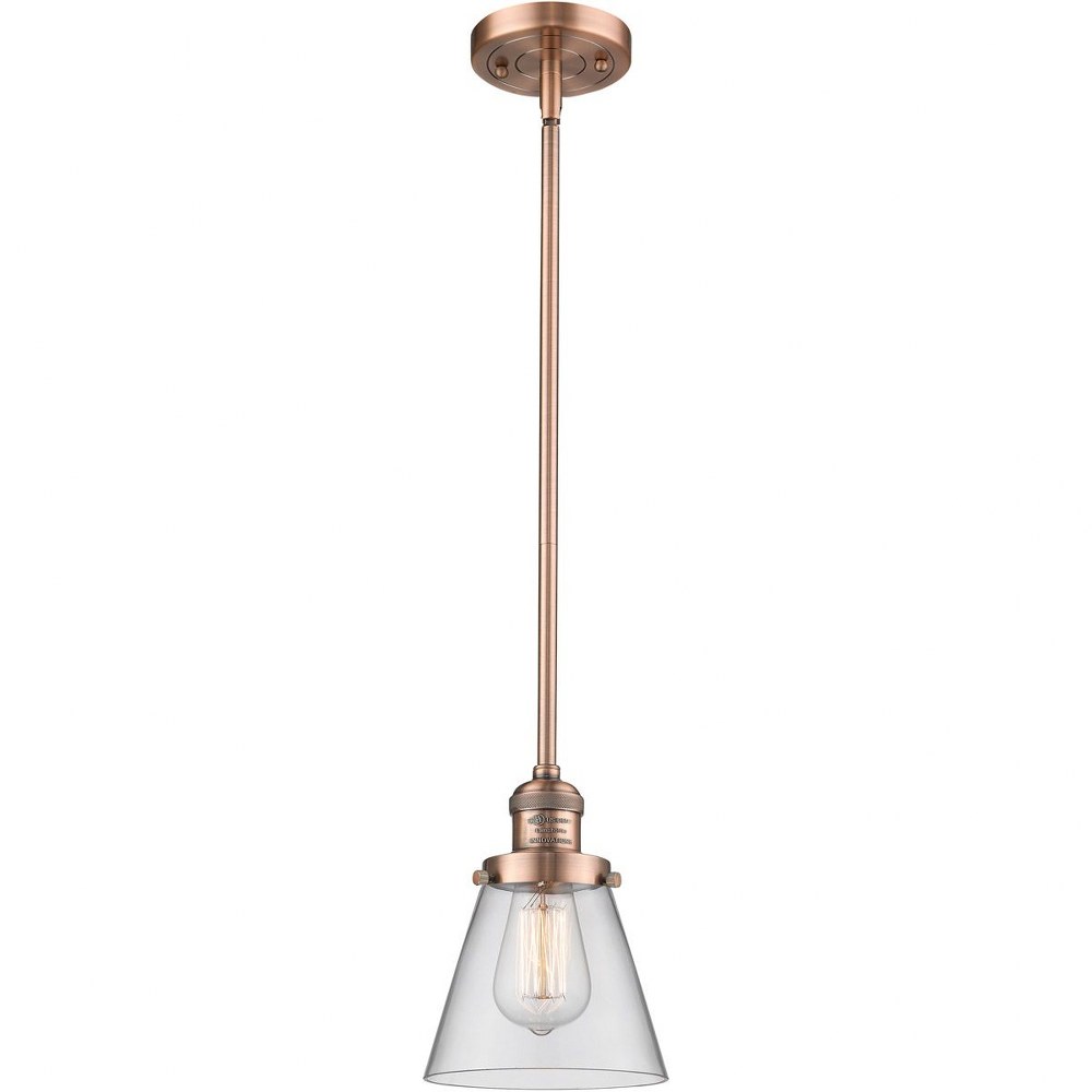 Innovations Lighting-201S-AC-G62-One Light Small Cone Stem Pendant-6.25 Inches Wide by 8.25 Inches High   Antique Copper Finish with Clear Glass