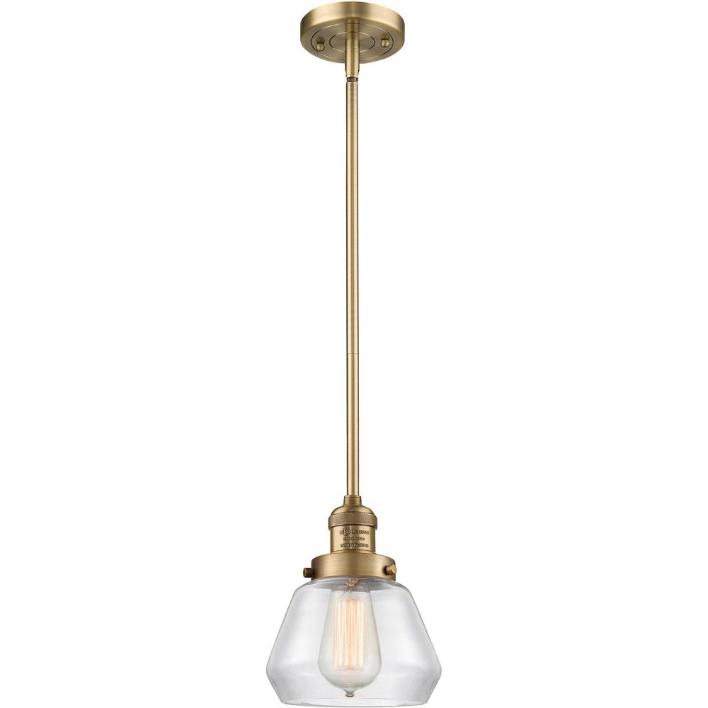 Innovations Lighting-201S-BB-G172-Fulton-One Light Stem Mini Pendant-7 Inches Wide by 9 Inches High   Brushed Brass Finish with Clear Glass