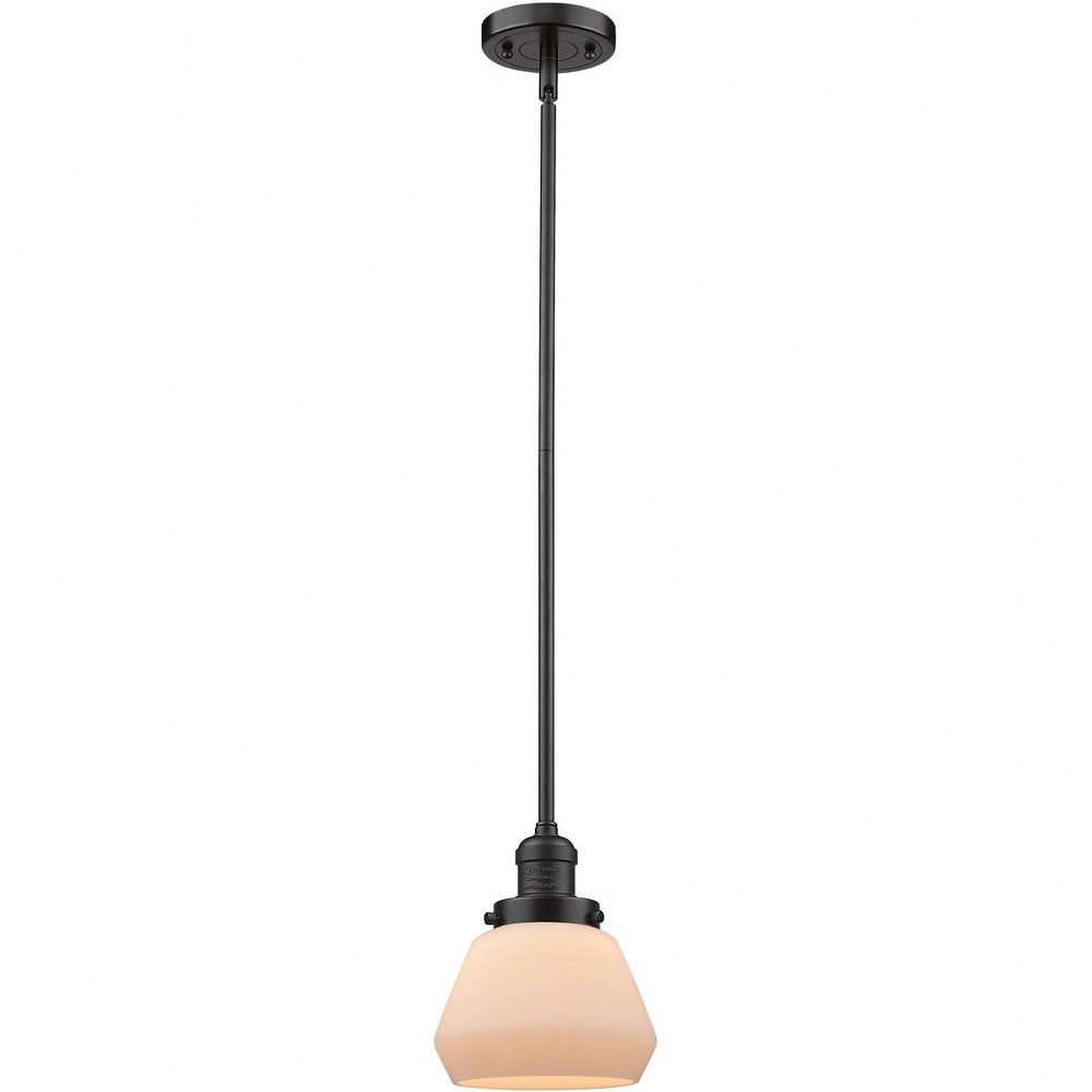 Innovations Lighting-201S-OB-G171-Fulton-One Light Stem Mini Pendant-7 Inches Wide by 9 Inches High   Oiled Rubbed Bronze Finish with Matte White Cased Glass