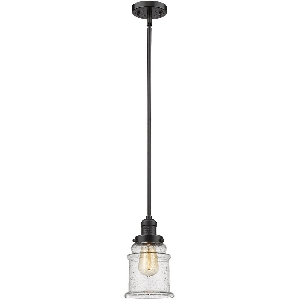 Innovations Lighting-201S-OB-G184-Canton-One Light Stem Mini Pendant-6.5 Inches Wide by 10 Inches High   Oiled Rubbed Bronze Finish with Seedy Glass