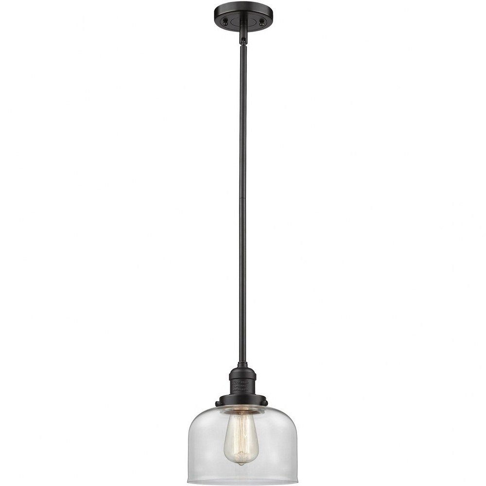 Innovations Lighting-201S-OB-G72-One Light Large Bell Stem Pendant-8 Inches Wide by 10 Inches High   Oiled Rubbed Bronze Finish with Clear Glass