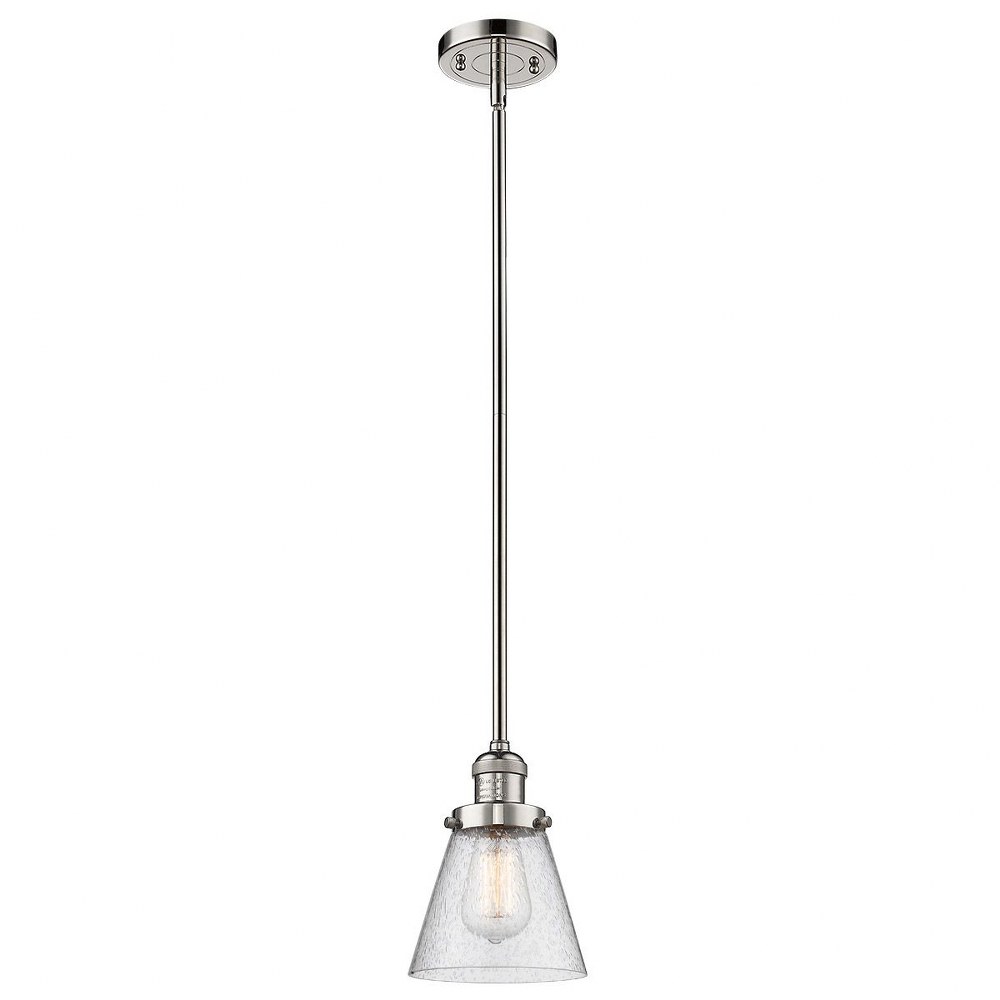 Innovations Lighting-201S-PN-G64-Small Bell-One Light Stem Mini Pendant-6 Inches Wide by 8 Inches High   Polished Nickel Finish with Seedy Glass