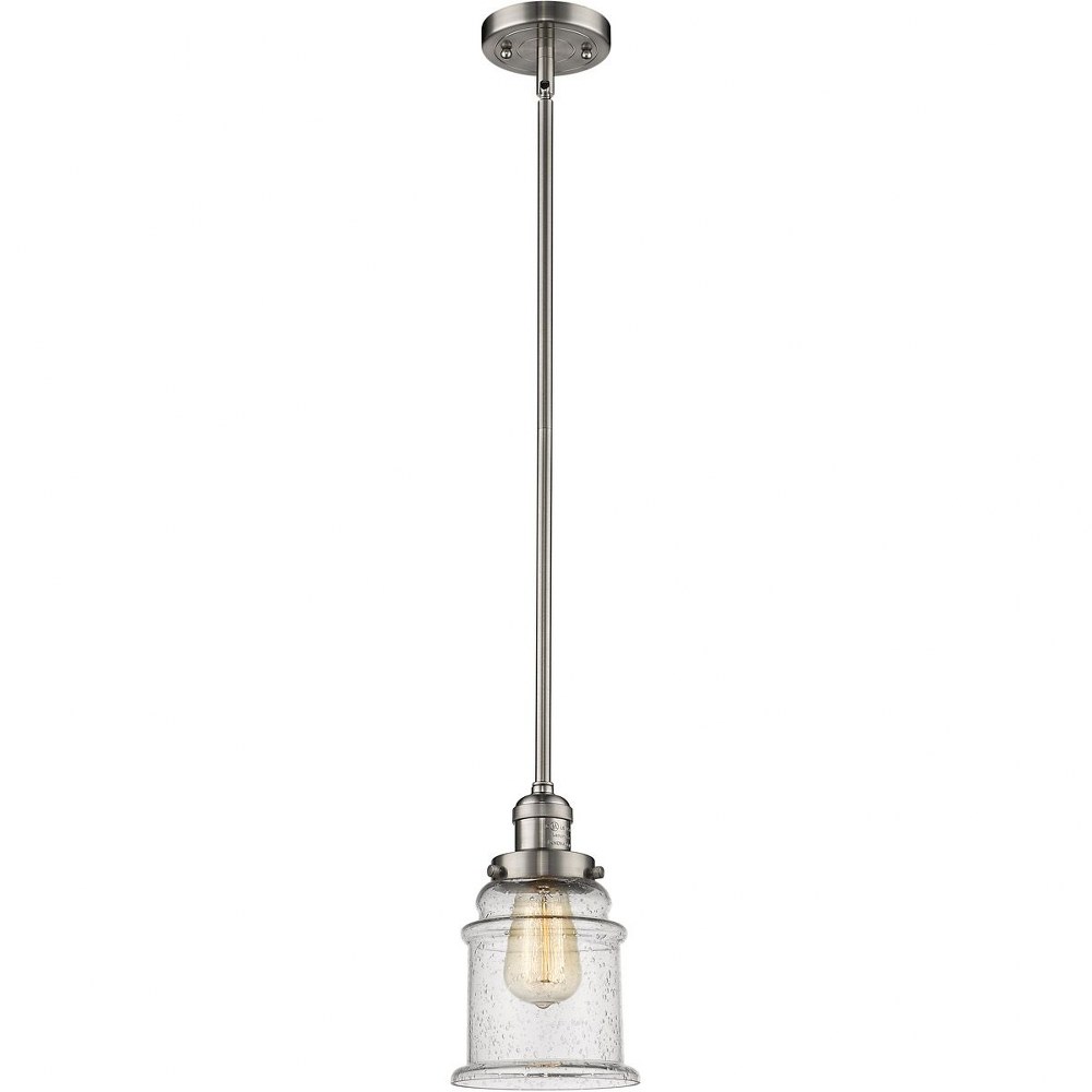 Innovations Lighting-201S-SN-G184-Canton-One Light Stem Mini Pendant-6.5 Inches Wide by 10 Inches High   Satin Brushed Nickel Finish with Seedy Glass
