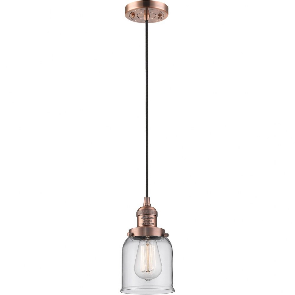 Innovations Lighting-201C-AC-G52-One Light Small Bell Cord Pendant-5 Inches Wide by 10 Inches High Antique Copper Finish with Clear Glass