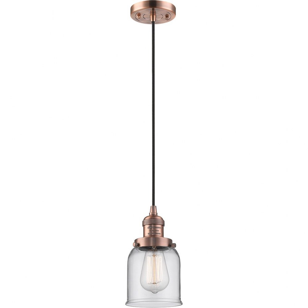 Innovations Lighting-201C-AC-G52-One Light Small Bell Cord Pendant-5 Inches Wide by 10 Inches High   Antique Copper Finish with Clear Glass