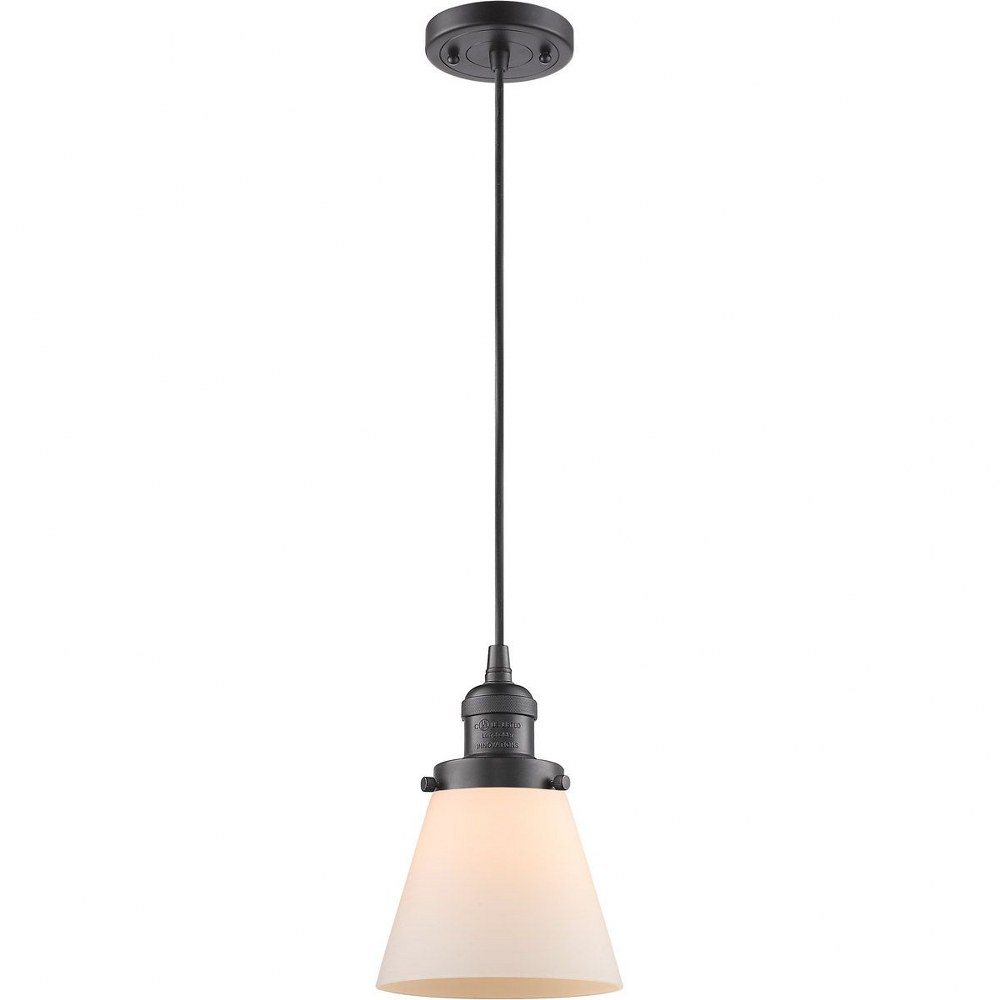 Innovations Lighting-201C-OB-G61-One Light Small Cone Cord Pendant-6.25 Inches Wide by 8.25 Inches High   Oiled Rubbed Bronze Finish with Matte White Cased Glass