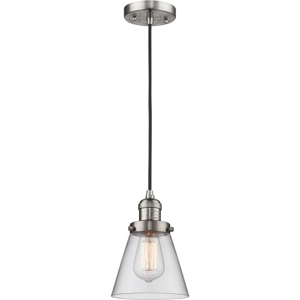 Innovations Lighting-201C-SN-G62-One Light Small Cone Cord Pendant-6.25 Inches Wide by 8.25 Inches High   Satin Nickel Finish with Clear Glass
