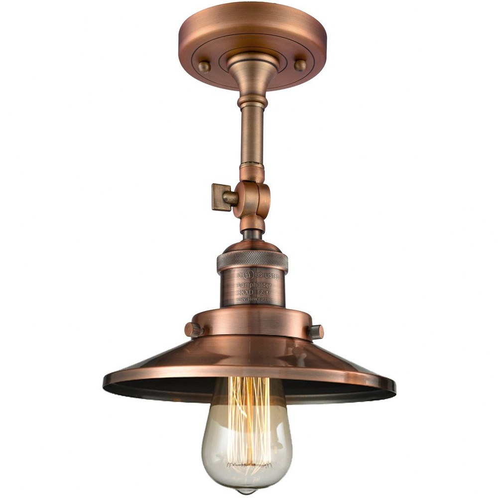 Innovations Lighting-201F-AC-M3-One Light Railroad Semi-Flush Mount-8 Inches Wide by 11 Inches High Antique Copper Finish