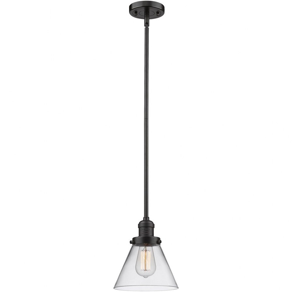 Innovations Lighting-201S-OB-G42-One Light Large Cone Stem Pendant-8 Inches Wide by 10 Inches High   Oiled Rubbed Bronze Finish with Clear Glass