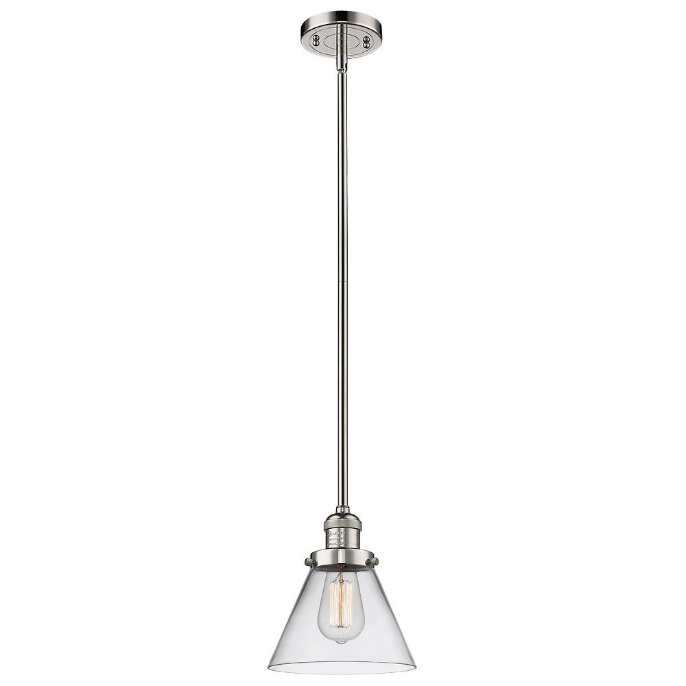 Innovations Lighting-201S-PN-G42-One Light Large Cone Stem Pendant-8 Inches Wide by 10 Inches High   Polished Nickel Finish with Clear Glass