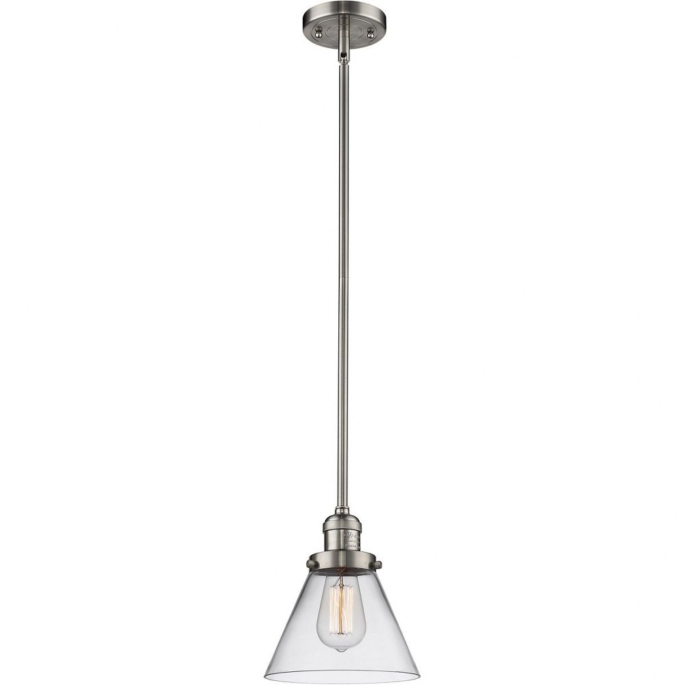 Innovations Lighting-201S-SN-G42-One Light Large Cone Stem Pendant-8 Inches Wide by 10 Inches High   Satin Nickel Finish with Clear Glass