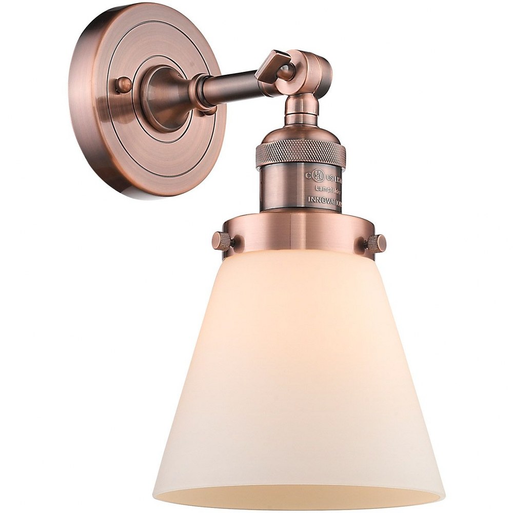 Innovations Lighting-203-AC-G61-Small Cone-1 Light Wall Sconce in Industrial Style-6.25 Inches Wide by 10 Inches High   Antique Copper Finish with Matte White Cased Glass