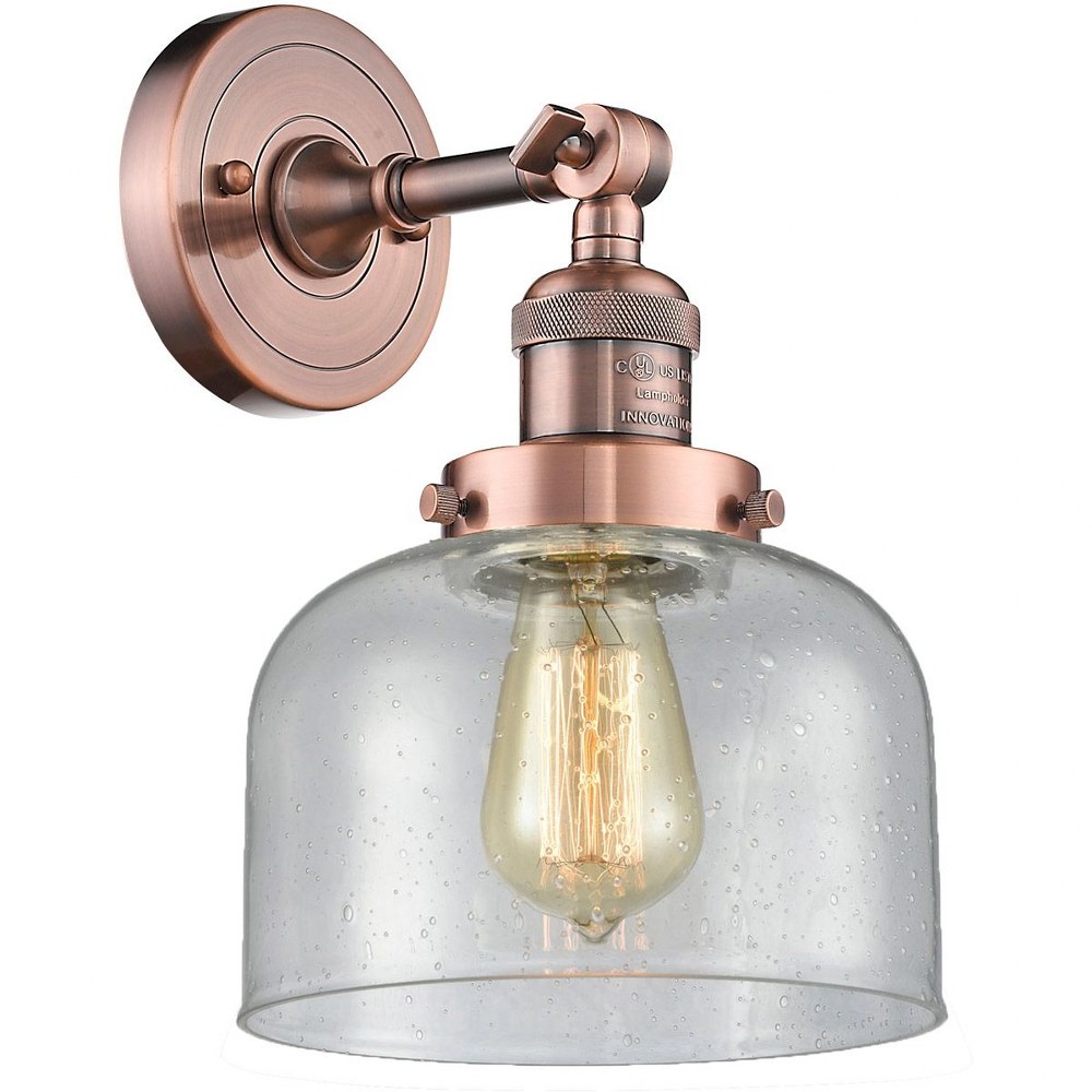 Innovations Lighting-203-AC-G74-Large Cone-One Light Wall Sconce-8 Inches Wide by 10 Inches High   Antique Copper Finish with Seedy Glass