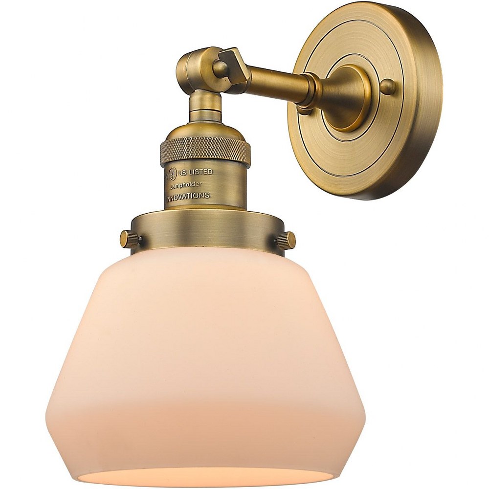 Innovations Lighting-203-BB-G171-Fulton-One Light Wall Sconce-7 Inches Wide by 11 Inches High   Brushed Brass Finish with Matte White Cased Glass