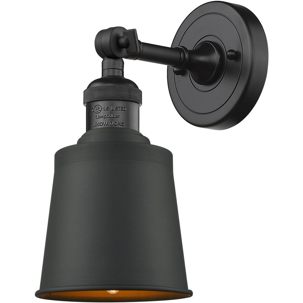 Innovations Lighting-203-BK-M9-BK-Addison-One Light Wall Sconce-5 Inches Wide by 11 Inches High   Matte Black Finish with Brushed Brass Addison Shade