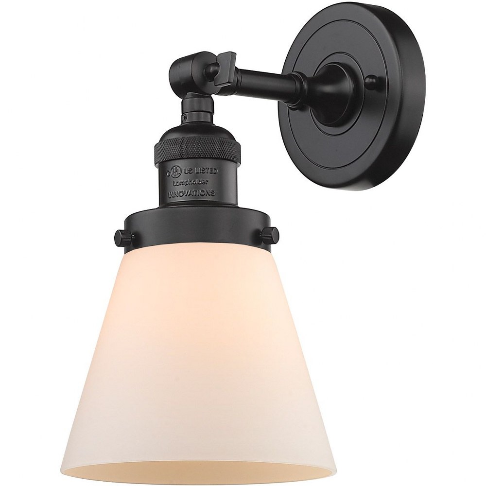 Innovations Lighting-203-OB-G61-Small Cone-1 Light Wall Sconce in Industrial Style-6.25 Inches Wide by 10 Inches High   Oiled Rubbed Bronze Finish with Matte White Cased Glass