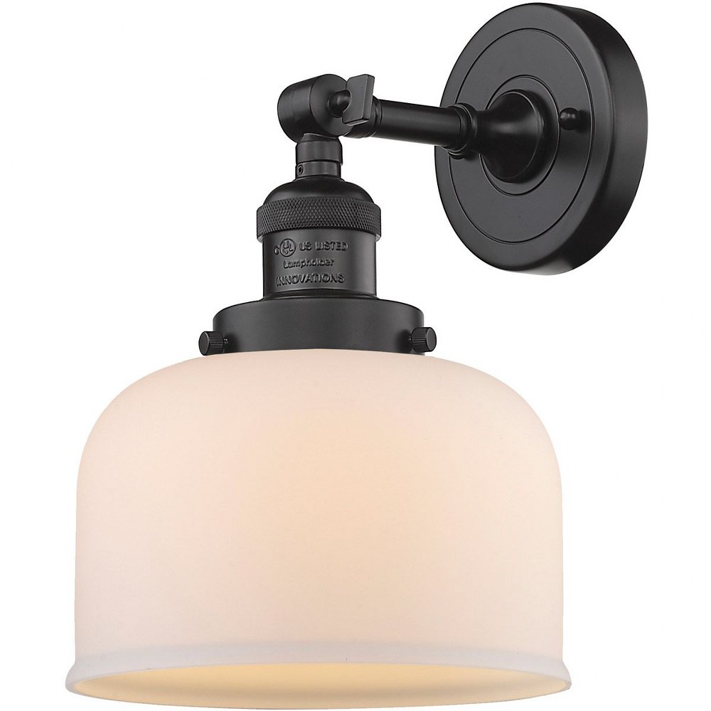 Innovations Lighting-203-OB-G71-Large Bell-1 Light Wall Sconce in Industrial Style-8 Inches Wide by 12 Inches High   Oiled Rubbed Bronze Finish with Matte White Cased Glass