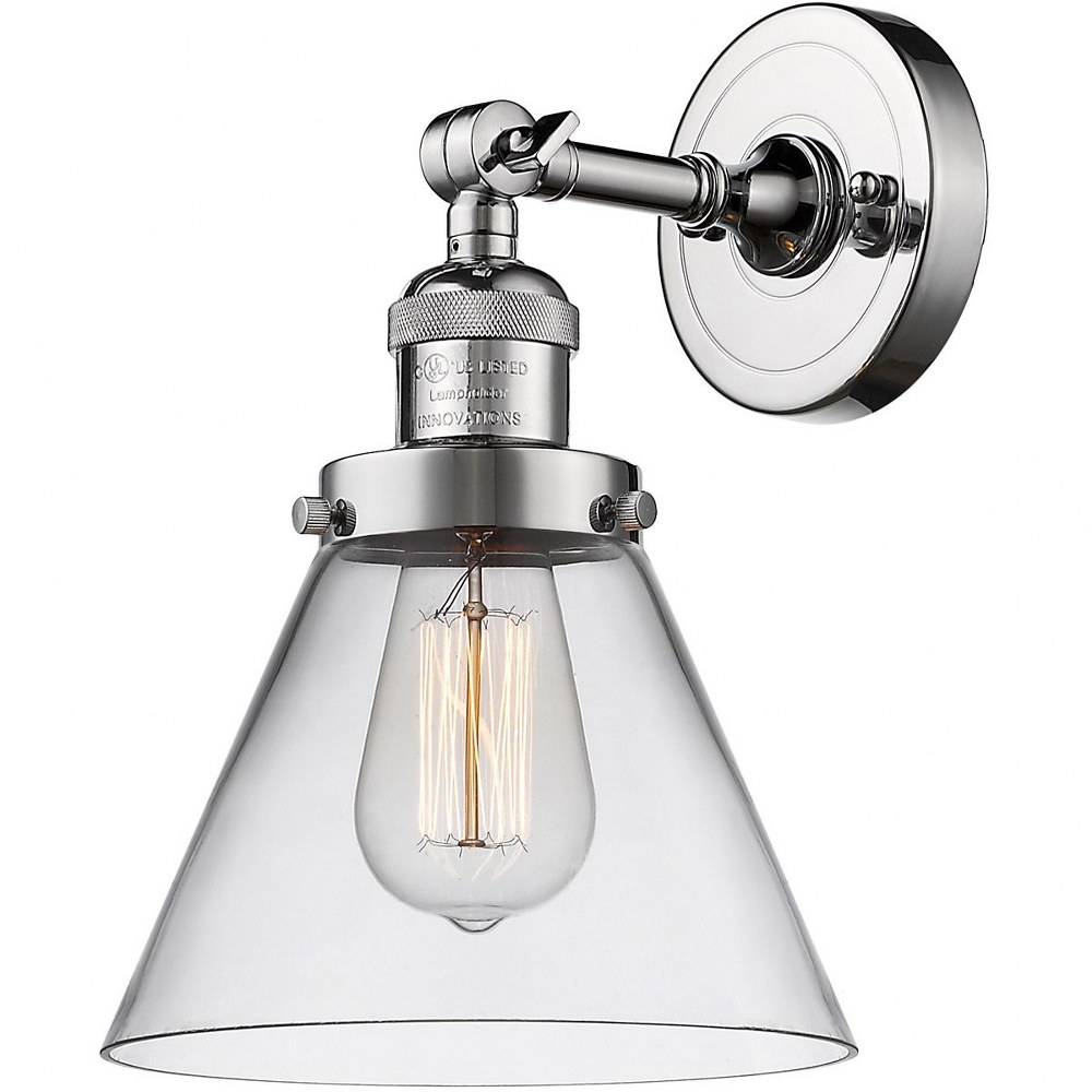 Innovations Lighting-203-PC-G42-Large Cone-1 Light Wall Sconce in Industrial Style-8 Inches Wide by 10 Inches High   Polished Chrome Finish with Clear  Glass