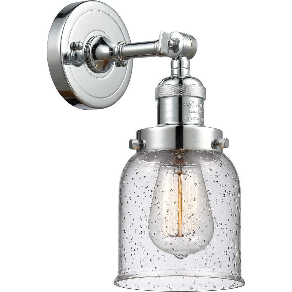 Innovations Lighting-203-PC-G54-Small Bell-One Light Wall Sconce-6.5 Inches Wide by 10 Inches High   Polished Chrome Finish with Seedy Glass