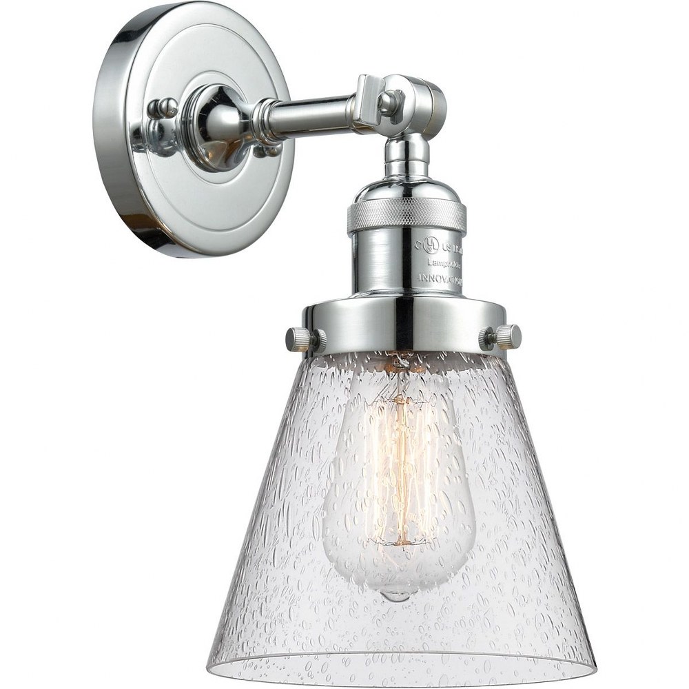 Innovations Lighting-203-PC-G64-Small Bell-One Light Wall Sconce-6.5 Inches Wide by 10 Inches High   Polished Chrome Finish with Seedy Glass