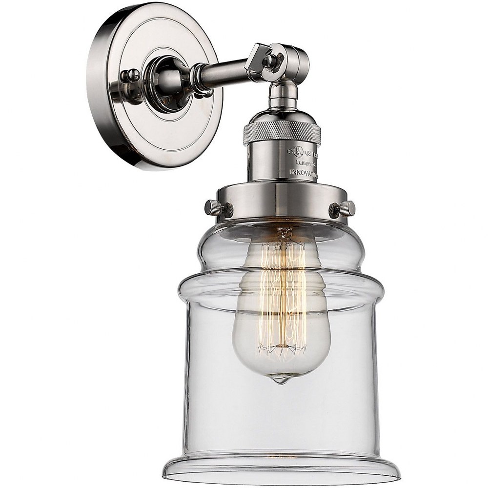 Innovations Lighting-203-PN-G182-Canton-One Light Wall Sconce-6.5 Inches Wide by 11 Inches High Polished Nickel Clear Brushed Brass Finish with Seedy Glass