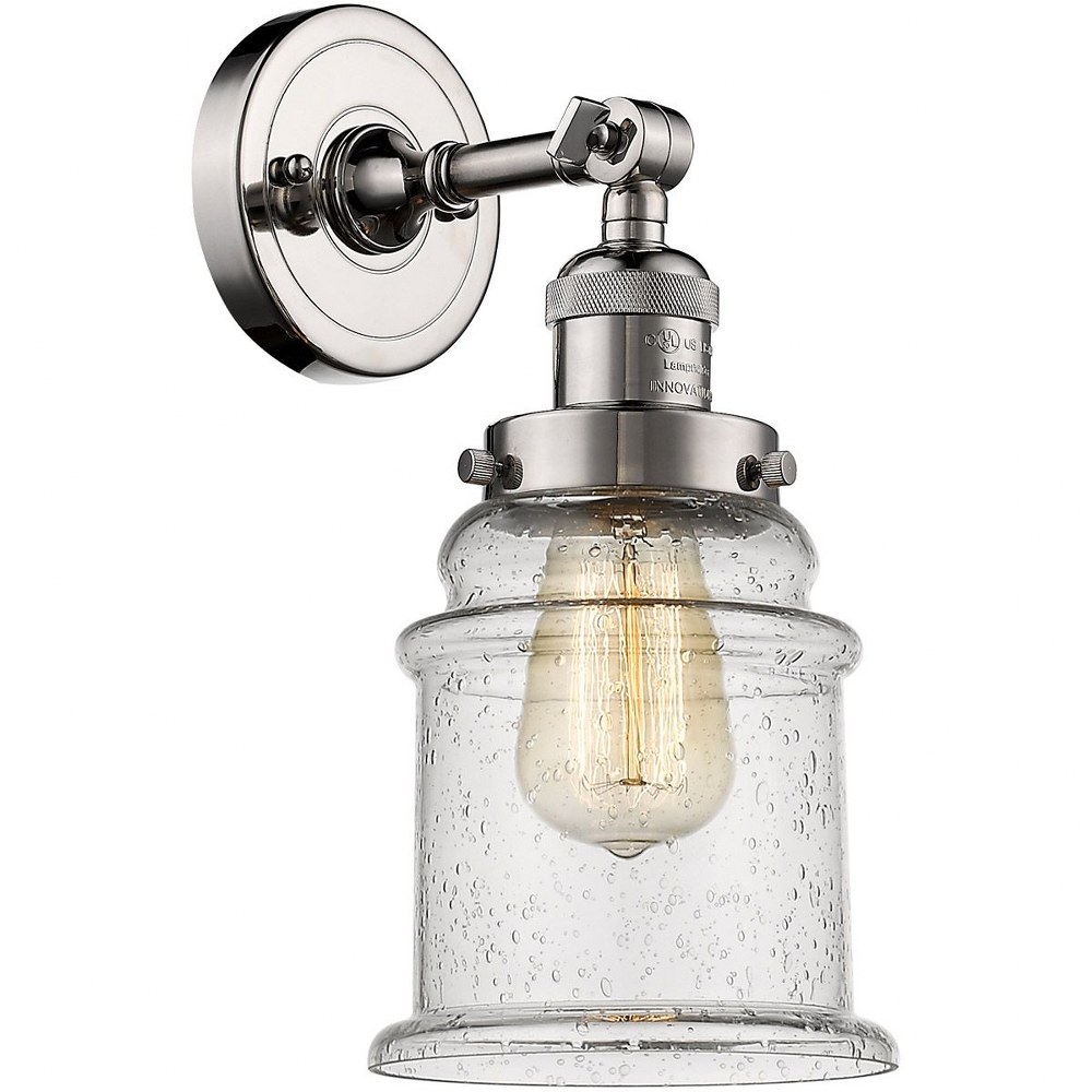 Innovations Lighting-203-PN-G184-Canton-One Light Wall Sconce-6.5 Inches Wide by 11 Inches High Polished Nickel Seedy Brushed Brass Finish with Seedy Glass