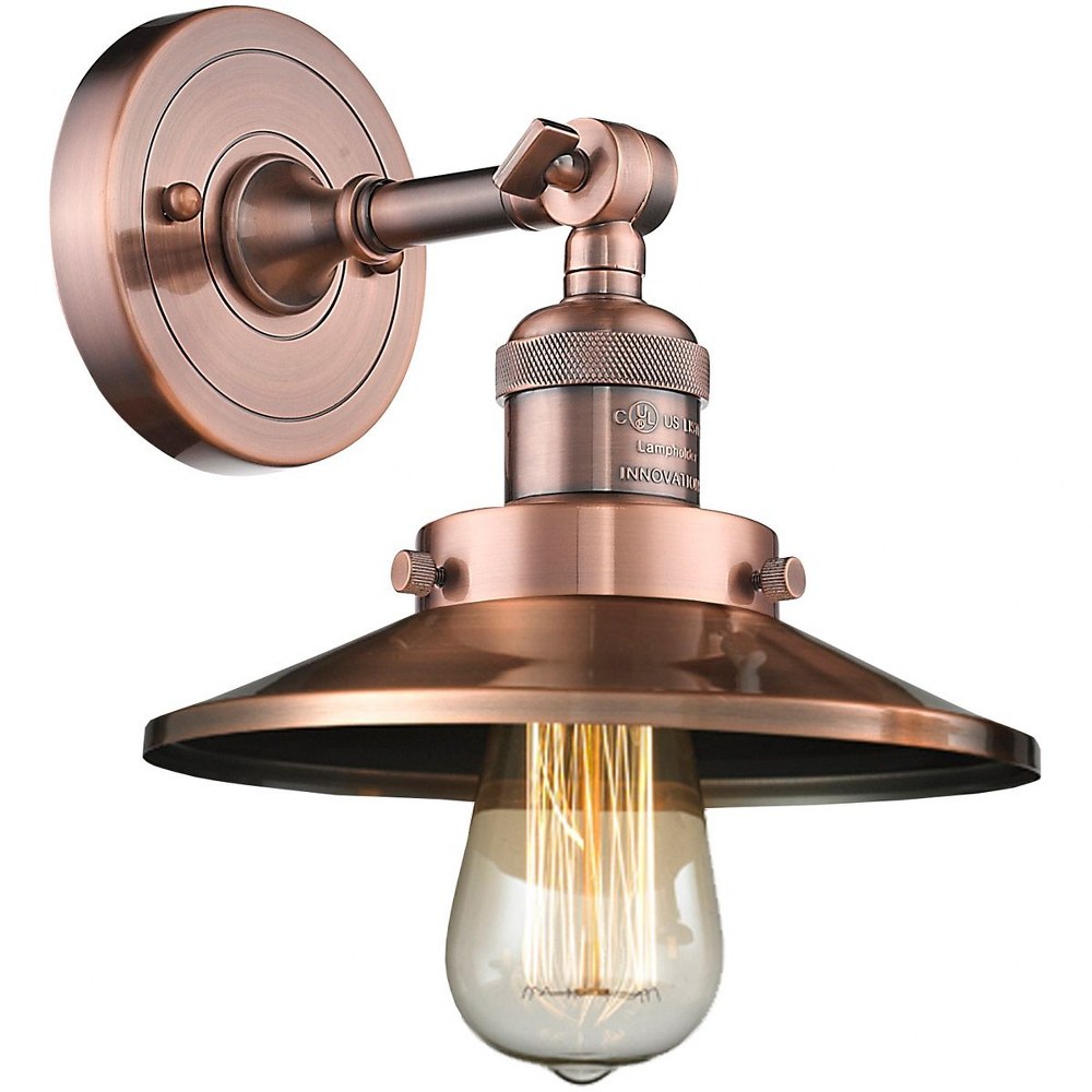 Innovations Lighting-203-AC-M3-One Light Railroad Wall Sconce-8 Inches Wide by 8 Inches High   Antique Copper Finish