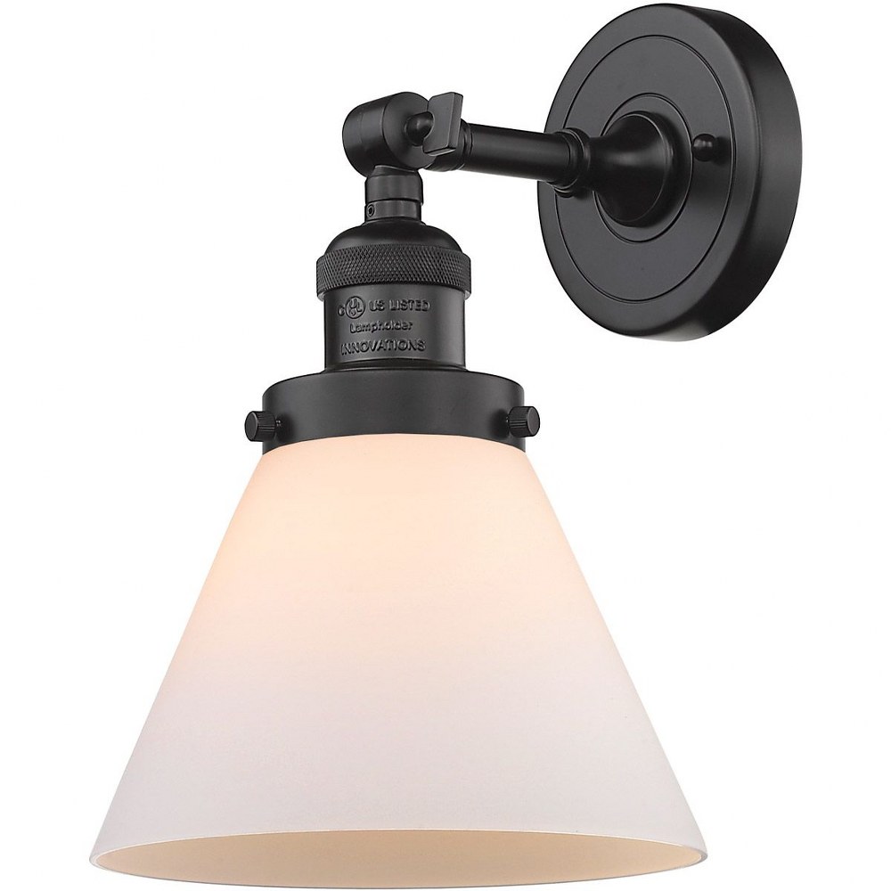 Innovations Lighting-203-OB-G41-Large Cone-1 Light Wall Sconce in Industrial Style-8 Inches Wide by 10 Inches High   Oiled Rubbed Bronze Finish with Matte White Cased Glass